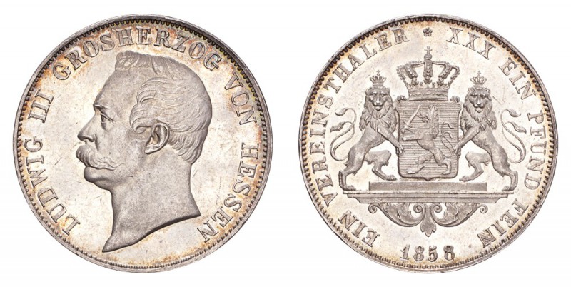 GERMANY: HESSE-DARMSTADT. Ludwig III, 1848-77. Taler 1858, 18.52 g. Mintage 536,...