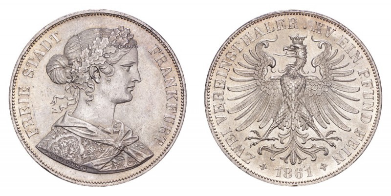 GERMANY: FRANKFURT. Free City. 2 Taler /Doppeltaler 1861, 37.12 g. Mintage 1,786...
