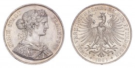 GERMANY: FRANKFURT. Free City. 2 Taler /Doppeltaler 1861, 37.12 g. Mintage 1,786,588. J.43. Outstanding, choice uncirculated.