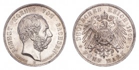 GERMANY: SAXONY. Albert, 1873-1902. 5 Mark 1902-E, J.128. To commemorate the death of Albert in 1902. Choice uncirculated.
