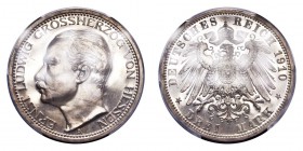 GERMANY: HESSE-DARMSTADT. Ernst Ludwig, Großherzog, 1892-1918. Proof 3 Mark 1910-A, Berlin. 16.66 g. KM 375, J. 76. Estimated mintage of only 500 in p...