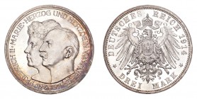 GERMANY: ANHALT. Friedrich II, 1904-18. 3 Mark 1914, J.24. Choice uncirculated.