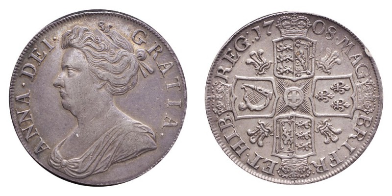GREAT BRITAIN. Anne, 1702-14. Crown 1708, London. 30.06 g. S.3601; ESC.105; Bull...