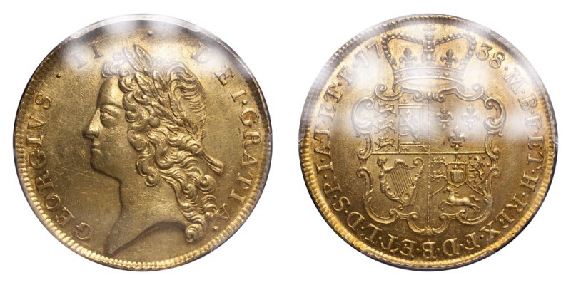 GREAT BRITAIN. George II, 1727-60. Gold 2 Guineas 1738, London. 16.8 g. S-3667B....