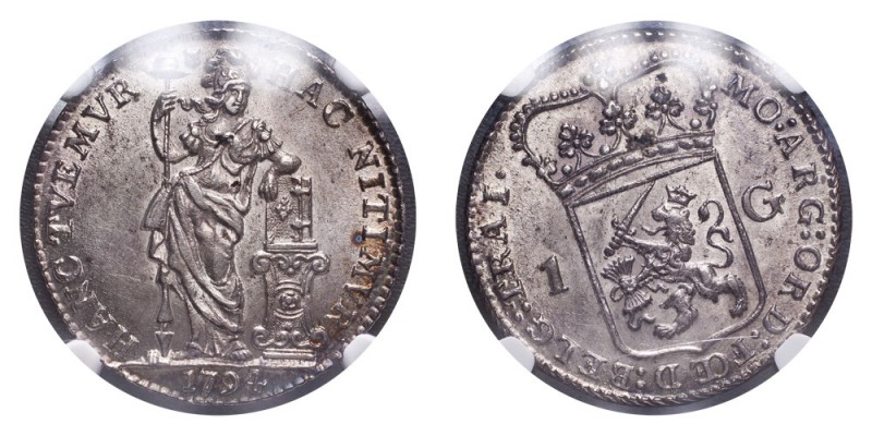 NETHERLANDS. Republic, 1581-1795. Gulden 1794, Utrecht. KM# 102. Lustre is comin...