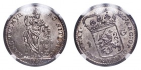 NETHERLANDS. Republic, 1581-1795. Gulden 1794, Utrecht. KM# 102. Lustre is coming through a light layer of grey patina. In US plastic holder, graded N...