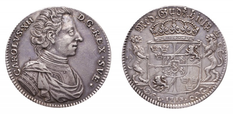 SWEDEN. Karl XII, 1697-1718. Riksdaler 1713, Stockholm. 29.19 g. Mintage 9,943. ...