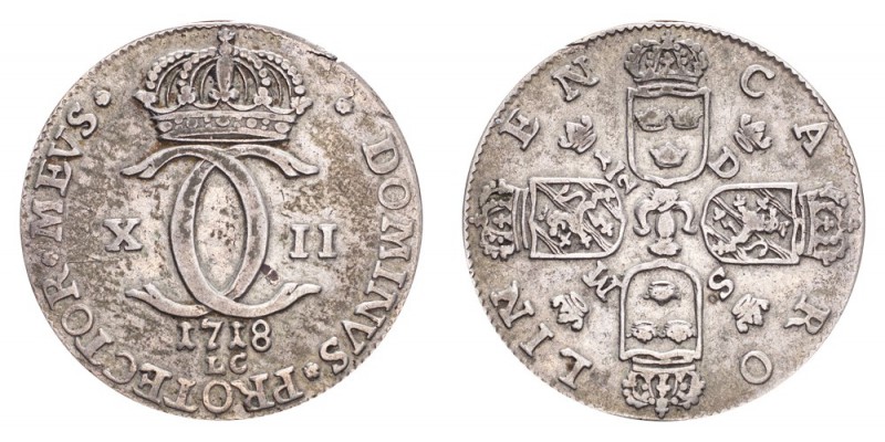 SWEDEN. Karl XII, 1697-1718. Carolin 1718, Stockholm. 6.67 g. Mintage 33,152. Ah...