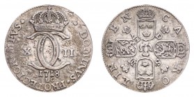 SWEDEN. Karl XII, 1697-1718. Carolin 1718, Stockholm. 6.67 g. Mintage 33,152. Ahlstrom 144. Scarce one-year type. Fine to very fine.