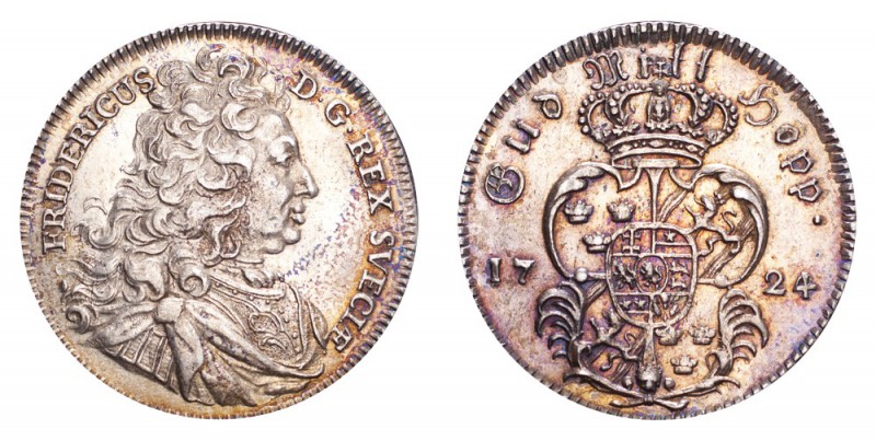 SWEDEN. Fredrik I, 1720-51. 1/4 Riksdaler 1724, Stockholm. 7.67 g. Mintage 3,181...