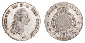 SWEDEN. Gustav III, 1771-92. Riksdaler 1775, Stockholm. 28.8 g. Ahlstrom 42. Double-denomination type, used during the phasing out of the old monetary...