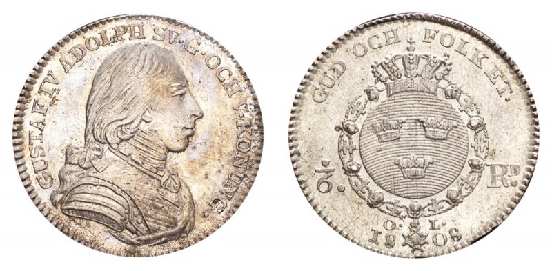 SWEDEN. Gustav IV Adolf, 1792-1809. 1/6 Riksdaler 1808, Stockholm. 6.19 g. Minta...