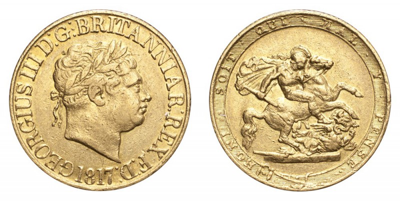 GREAT BRITAIN. George III, 1760-1820. Gold Sovereign 1817, London. 7.99 g. Minta...