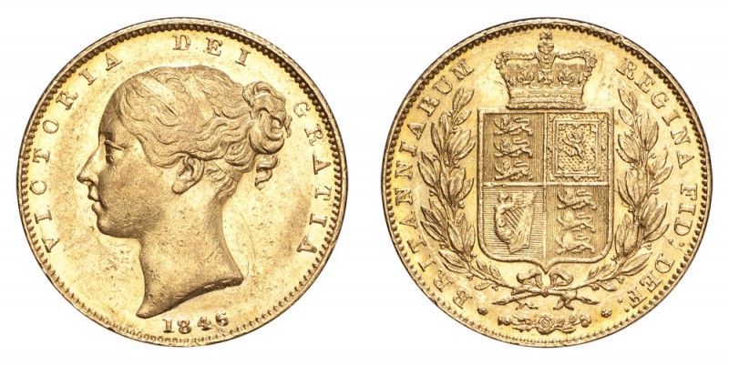 GREAT BRITAIN. Victoria, 1837-1901. Gold Sovereign 1846, London. Shield. 7.99 g....