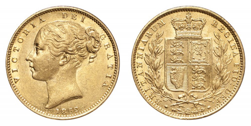 GREAT BRITAIN. Victoria, 1837-1901. Gold Sovereign 1852, London. Shield. 7.99 g....