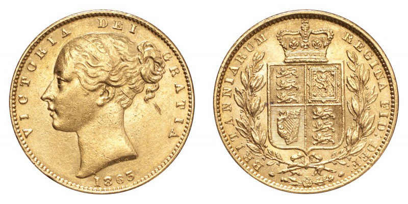 GREAT BRITAIN. Victoria, 1837-1901. Gold Sovereign 1863, London. Shield. 7.99 g....