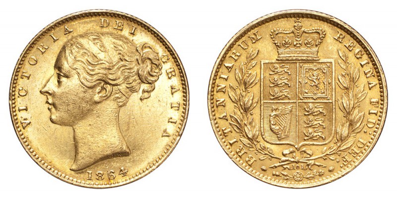 GREAT BRITAIN. Victoria, 1837-1901. Gold Sovereign 1864, London. Shield. 7.99 g....