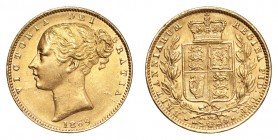 GREAT BRITAIN. Victoria, 1837-1901. Gold Sovereign 1869, London. Shield. 7.99 g. Mintage 6,441,322. S.3853, Marsh 53. Die number 30. Extremely fine.