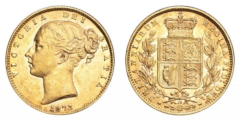 GREAT BRITAIN. Victoria, 1837-1901. Gold Sovereign 1873, London. Die 10. 7.99 g....