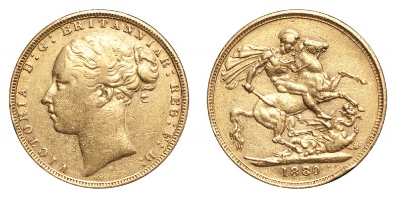 GREAT BRITAIN. Victoria, 1837-1901. Gold Sovereign 1880/70, London. 8 over 7. 7....