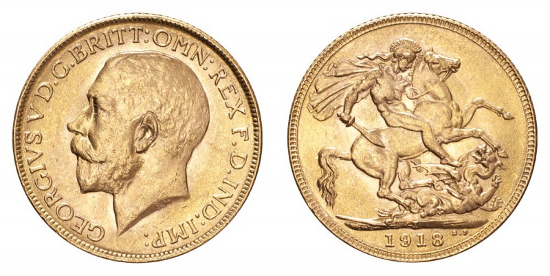 GREAT BRITAIN: INDIA. George V, 1910-36. Gold Sovereign 1918-I, Bombay. 7.99 g. ...