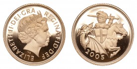 GREAT BRITAIN. Elizabeth II, 1953-. Gold Sovereign 2005, London. 7.99 g. Proof. As struck / FDC.