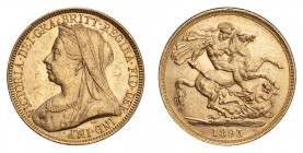 GREAT BRITAIN. Victoria, 1837-1901. Gold 2 Pounds 1893, London. 15.98 g. S.3865. About uncirculated.