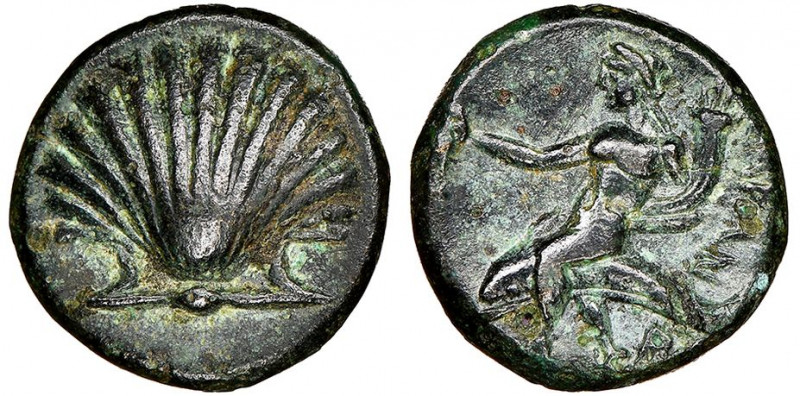 Calabria, Taras circa 281-209 BC
Bronze, AE 2.39 g.
Sear 608 V, BMC. 481
NGC Cho...