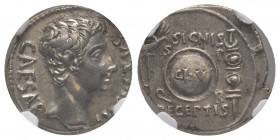 Augustus 27 BC - 14 AD 
Deanrius, Rome, Spanish mint (Colonia Patricia?), 19 BC, AG 3.73 g. 
Ref : RIC I 86a. RSC 267
NGC CHOICE XF 4/5, 3/5. Rare