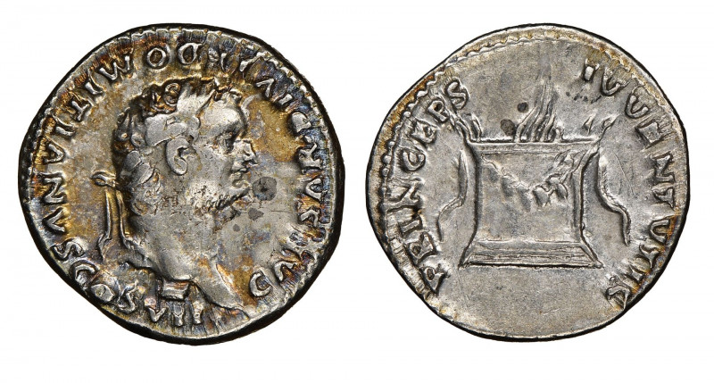 Domitian, as Caesar
Denarius, 81-96, AG 3.39 g. 
Avers : CAESAR DIVI F DOMITIANV...