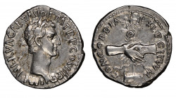 Nerva 96-98
Denarius, AD 96, Rome, AG 3.40 g.
Avers : IMP NERVA CAES AVG P M TR P COS II P P, laureate head to right 
Revers : CONCORDIA EXERCITVVM, c...