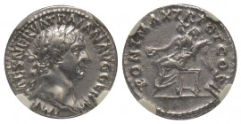 Traianus 98-117
Denarius, Rome, AG 3.37 g.
Ref : RIC 22
NGC XF 5/5, 3/5