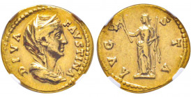 Antoninus Pius pour Faustina Augusta 138-141 Aureus, Rome, 141-161, AU 7.09 g.
Avers : DIVA FAVSTINA Buste drapé à droite. 
Revers : AVGVSTA Ceres voi...