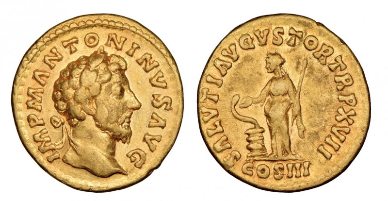Marcus Aurelius 161-180
Aureus, Rome, 162-163, AU 7.28 g.
Avers : M ANTONINVS AV...