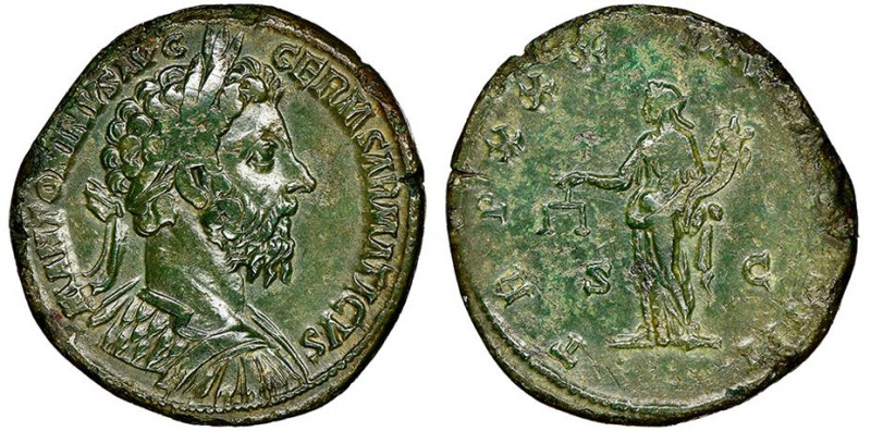 Marcus Aurelius 161 - 180
Sestertius, Rome, AE 24.02 g
Ref : RIC 1230
NGC Cho...