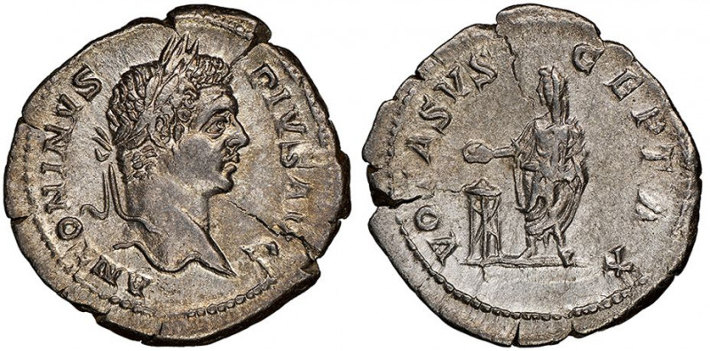 Caracalla 
Denarius, Rome, 213, AG 2.48 g.
Ref : RIC 150
NGC AU 5/5, 3/5