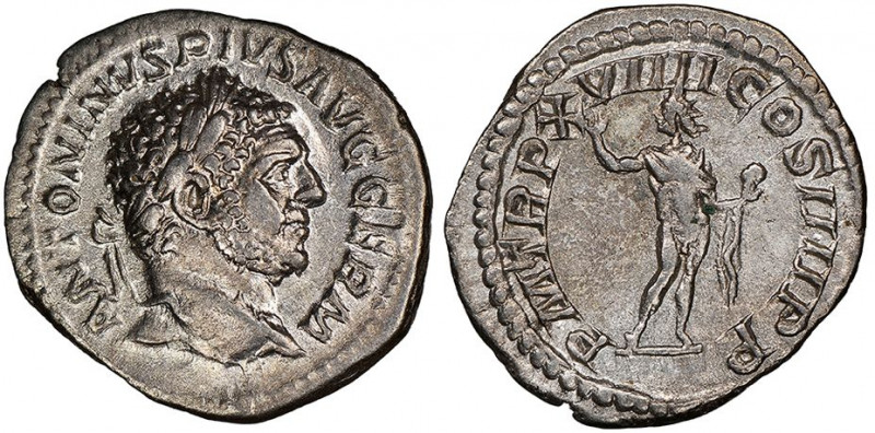 Caracalla
Denarius, Rome, AG 3.10 g
Avers : ANTONINVS PIVS AVG GERM
Revers : PM ...
