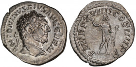 Caracalla
Denarius, Rome, AG 3.10 g
Avers : ANTONINVS PIVS AVG GERM
Revers : PM TR P XVIII COS IIII PP
Ref : RIC 264a
NGC Choice XF 5/5, 3/5