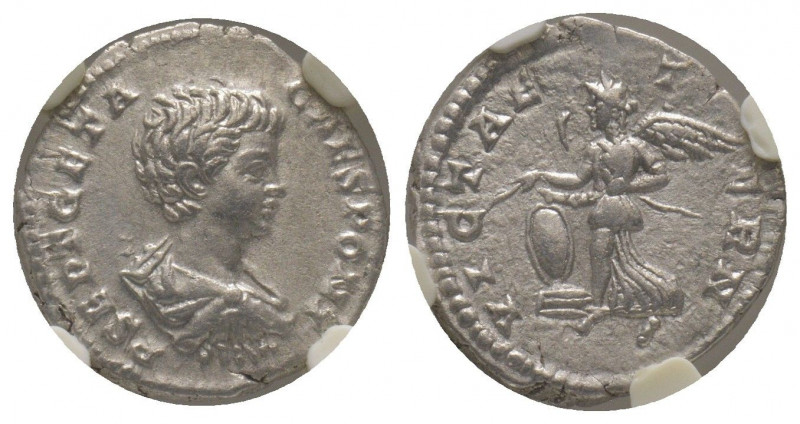 Geta as Caesar 198-209 
Denarius, 200-202, AG 
Avers : P SEPT GETA CAES PONT 
Re...