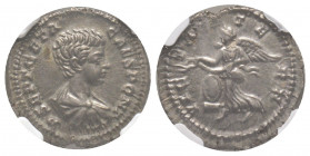 Geta as Caesar 198-209 
Denarius, 200-202, AG 3.34 g.
Ref: C. 206, RIC 317 
NGC Choice AU 4/5,5/5