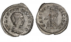 Julia Maesa
Denarius, 218-224/5, Rome, AG 2.78 g.
Ref : RIC 271 (Elagabalus)
NGC Choice AU 5/5, 4/5. Edge scuff