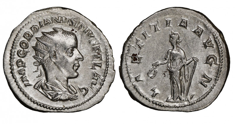 Gordian III
Antoninianus, Rome, AG 4.79 g.
Ref : RIC 86
NGC Choice XF 5/5, 3/5