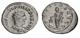Philip I 
Antoninianus, Antiochia, 244-247, AG 4.26 g.
Avers : IMP M IVL PHILIPPVS AVG, radiate, draped and cuirassed bust to right 
Revers : AEQVITAS...