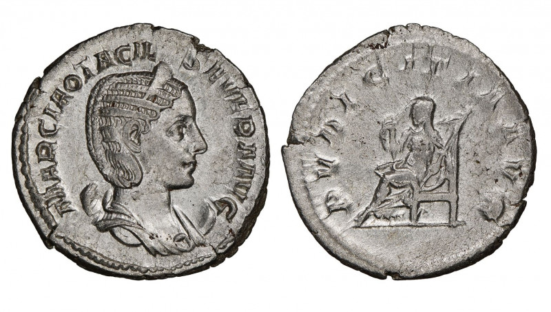 Otacilia Severa
Antoninianus, 249, Rome, AG 4.63 g.
Ref : C 53/3 
NGC AU 4/5, 3/...