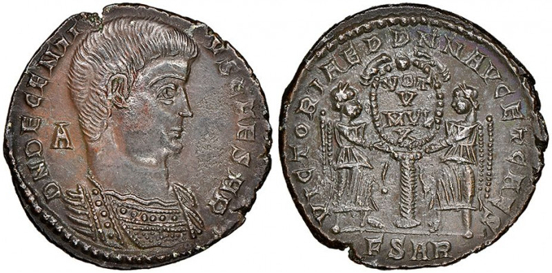 Decentius 350-353
Centenionalis, Arles, AE 4.89 g.
NGC Choice AU 5/5, 3/5