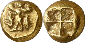 (500-450 a.C.). Misia. Kyzikos. Hekté. (S. falta) (BMC. XV, falta). Ex Numismatik Naumann 05/10/2014, nº 281. 2,65 g. MBC+.