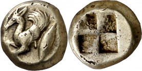 (500-450 a.C.). Misia. Kyzikos. Hekté. (S. falta) (SNG. Francia 241). Ex Numismatik Naumann 01/09/2013, nº 151. 2,02 g. MBC.