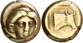(412-378 a.C.). Lesbos. Mytilene. Hekté. (S. 4245 var) (CNG. VI, 987). Ex Künker 27/09/2010, nº 332. 2,45 g. MBC-.