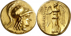 Imperio Macedonio. Alejandro III, Magno (336-323 a.C.). ¿Ake? Estátera de oro. (S. 6706 var). Raspadura y punzonadas en canto. 8,48 g. (EBC-).