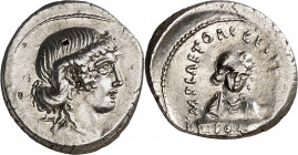 (hacia 69 a.C.). Gens Plaetoria. Denario. (Bab. 10) (Craw. 405/2). Punzonadas en anverso. Bella. 3,81 g. (EBC/EBC-).